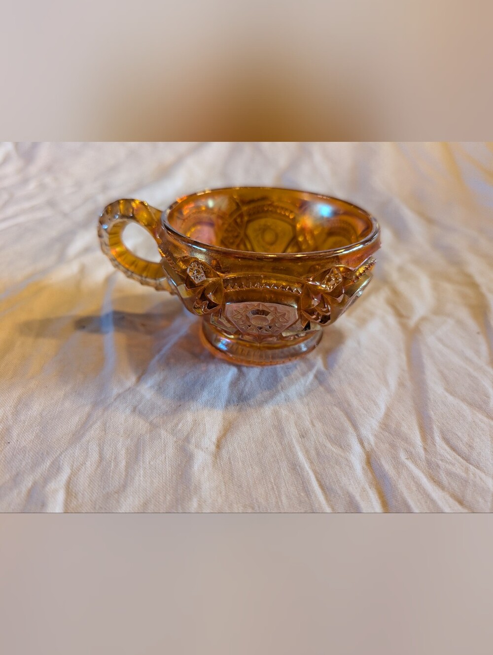 RESERVE Iridescent Amber Carnival Glass Cup - Decorative Drinkware